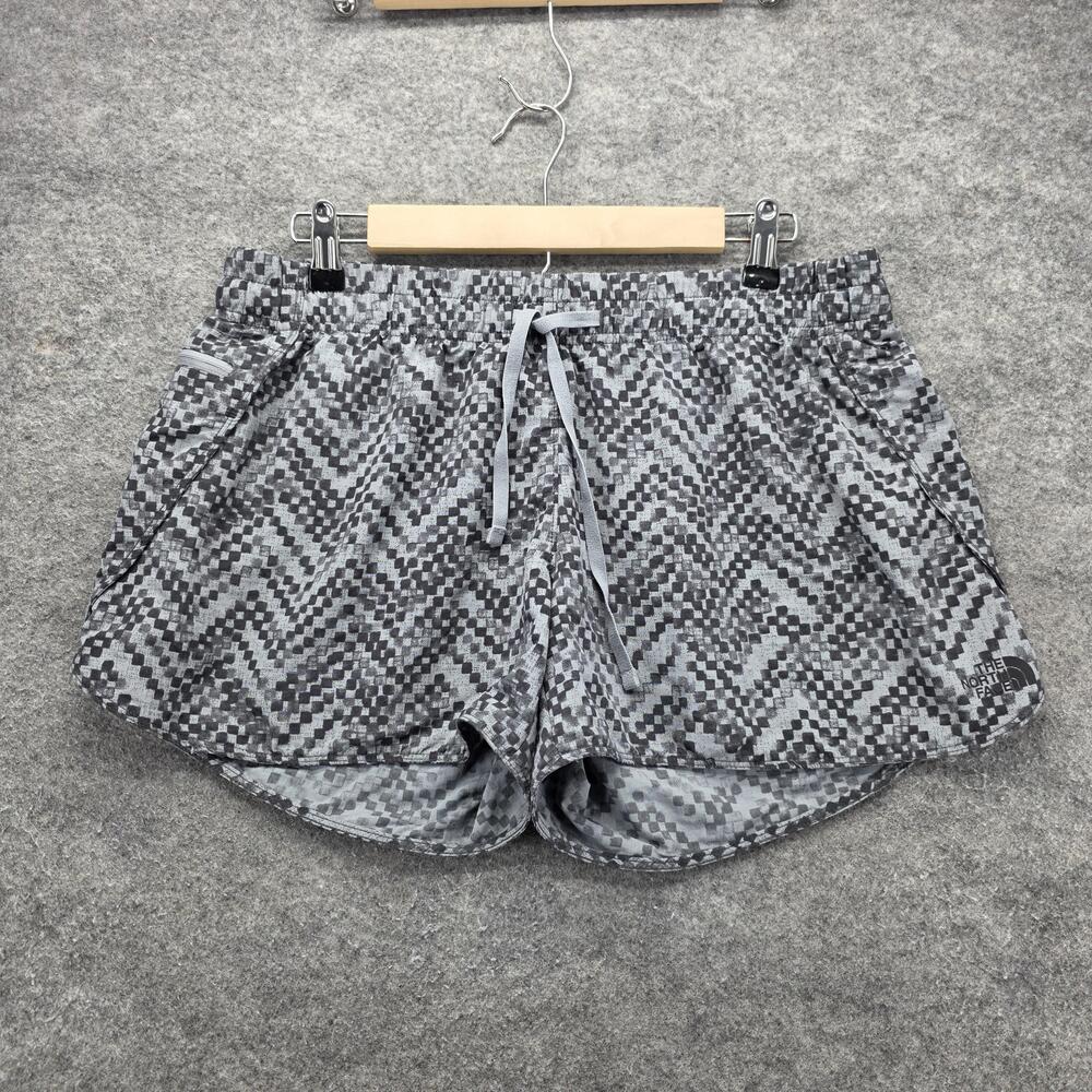 The North Face Shorts Womens Large Gray Black Geometric Running Drawstring Zip